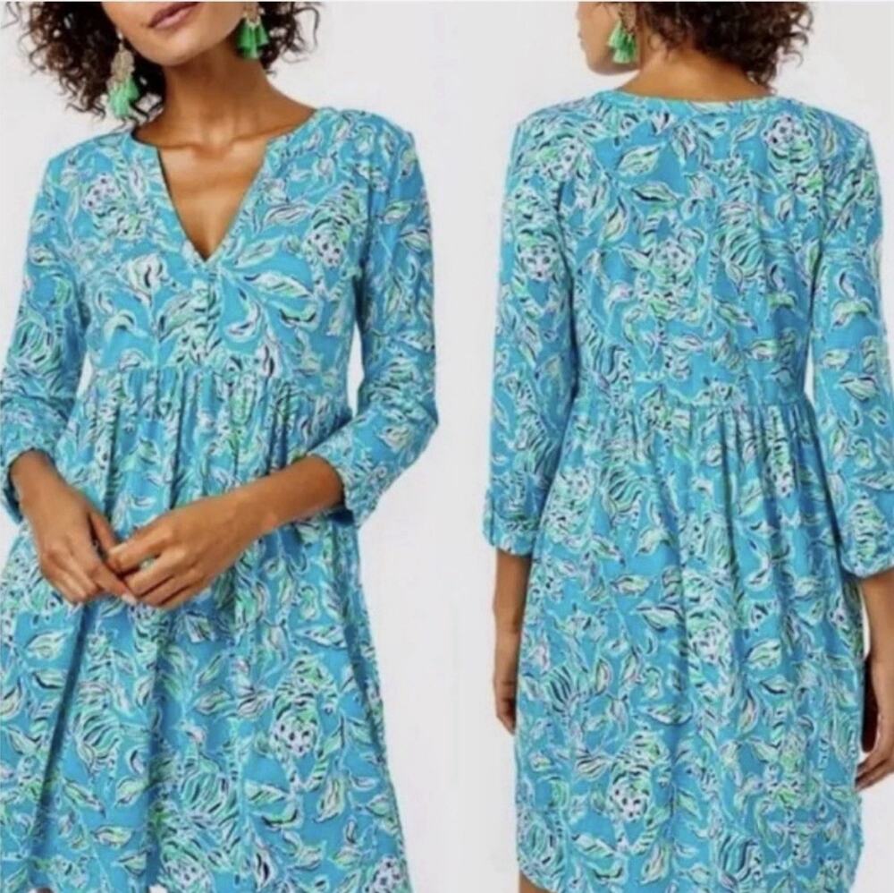 Lilly Pulitzer Loran Dress Small Turquoise Oasis Outta Line Blue Cotton Knit